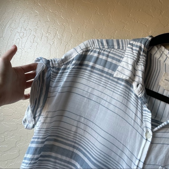 American Eagle White and Blue Stripe Button Down Blouse - Picture 7 of 7